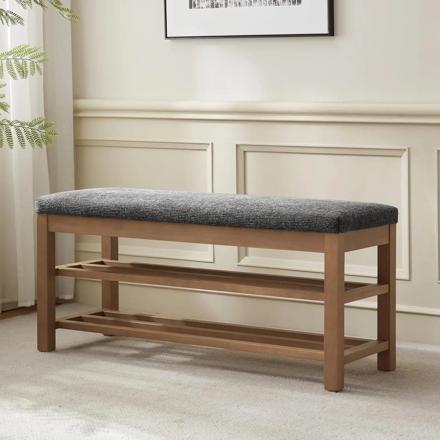 Upholstered Entryway Bench with Shoe Storage | Modern Wooden Bench