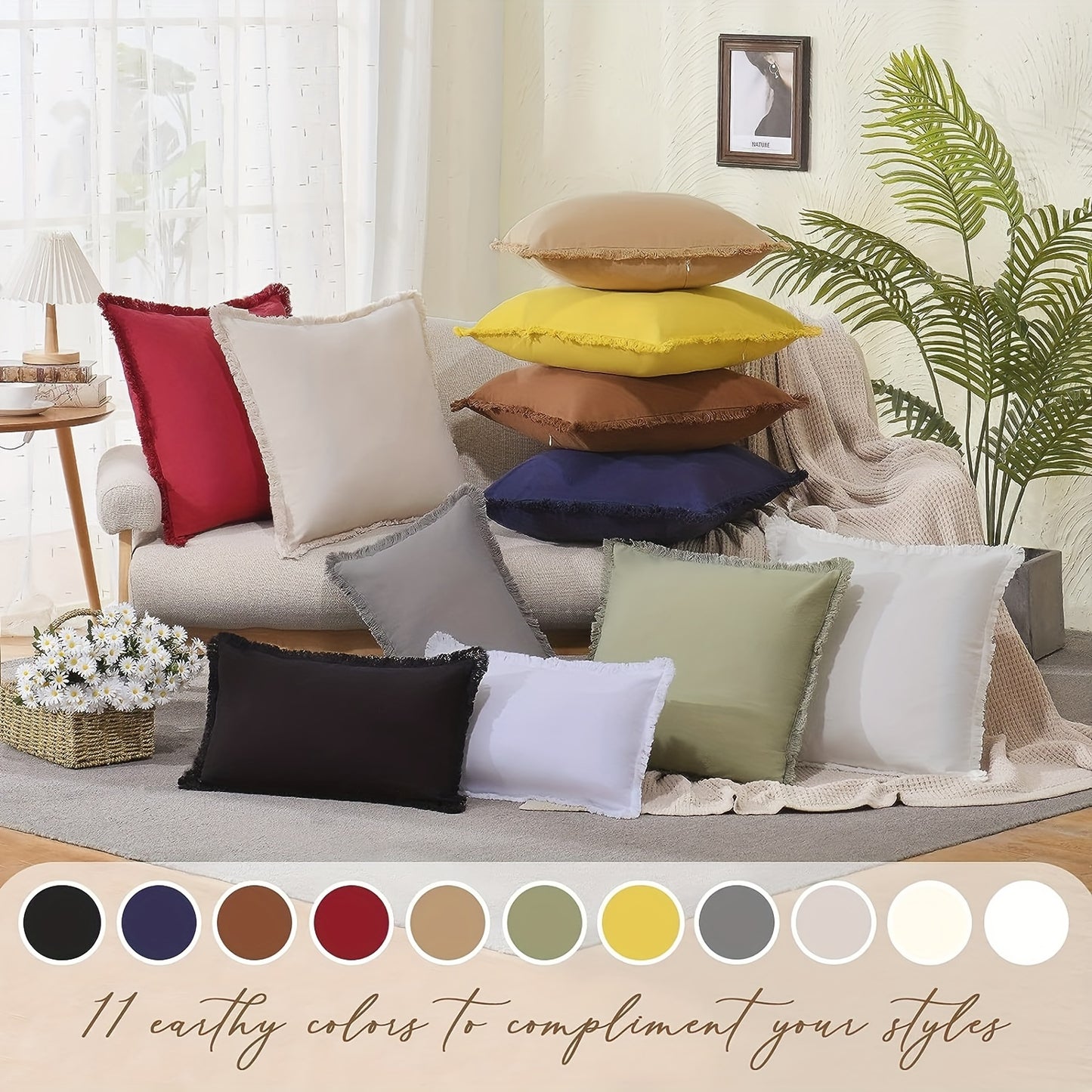 Boho Fringed Cushion Cover – Textured Decorative Accent