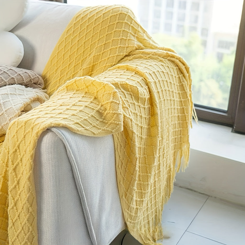 Vintage Knit Geometric Throw Blanket – Soft Cozy Sofa & Bed Decor