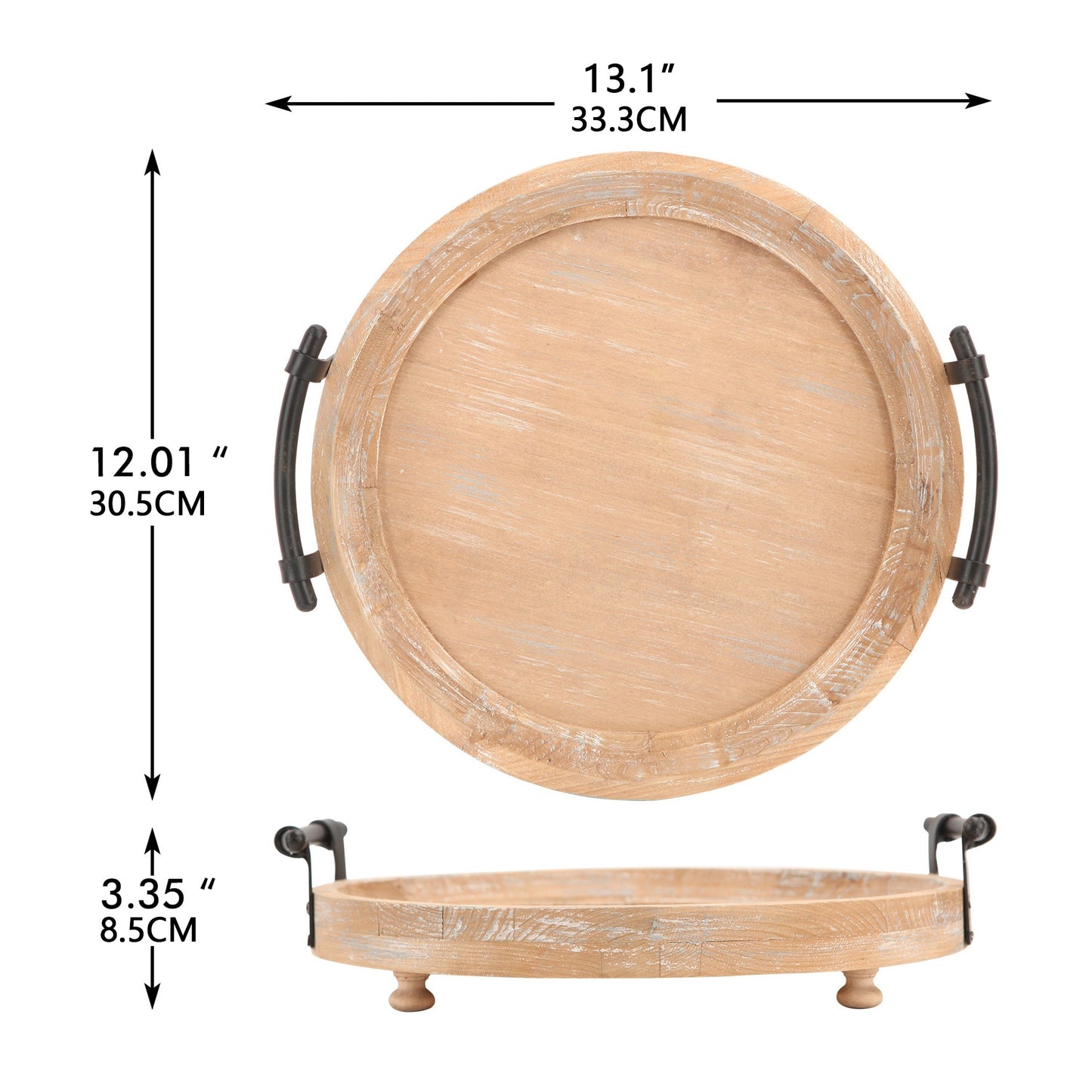 Vintage Farmhouse Decorative Tray with Metal Handles