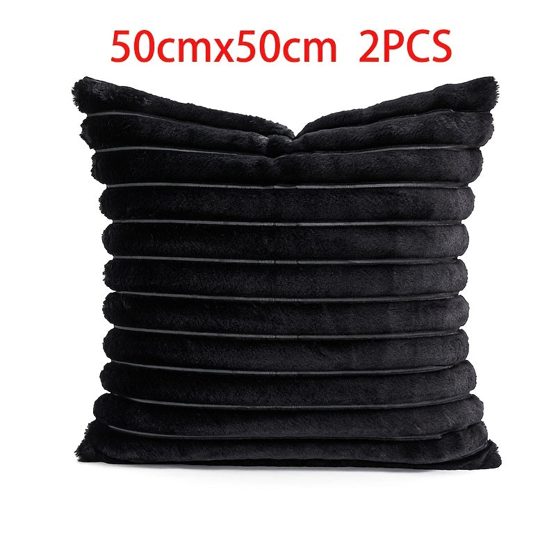 Set of 2 Faux Fur Plush Pillow Covers – Cozy Striped Texture