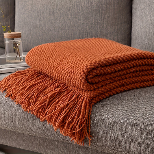 Textured Knit Tassel Throw Blanket – Soft Lightweight Cozy Sofa & Bed Decor | Aesthetic Glow