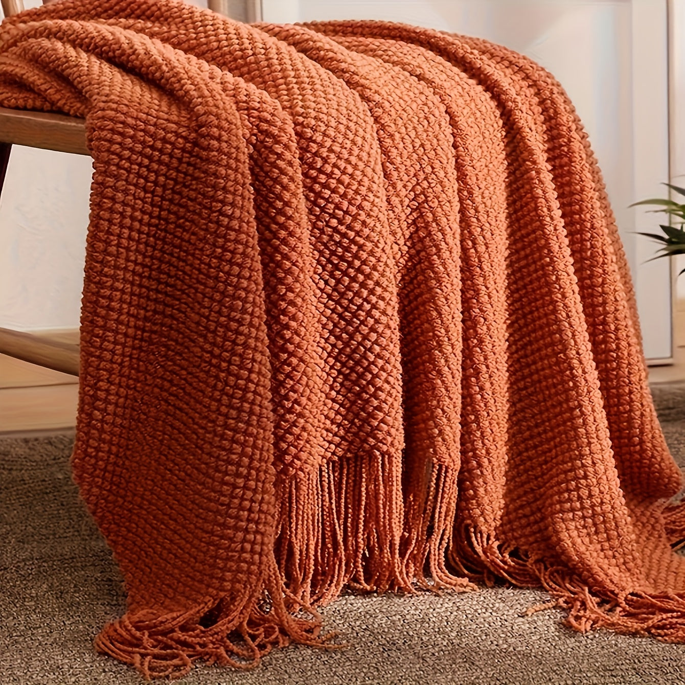 Textured Knit Tassel Throw Blanket – Soft Lightweight Cozy Sofa & Bed Decor | Aesthetic Glow
