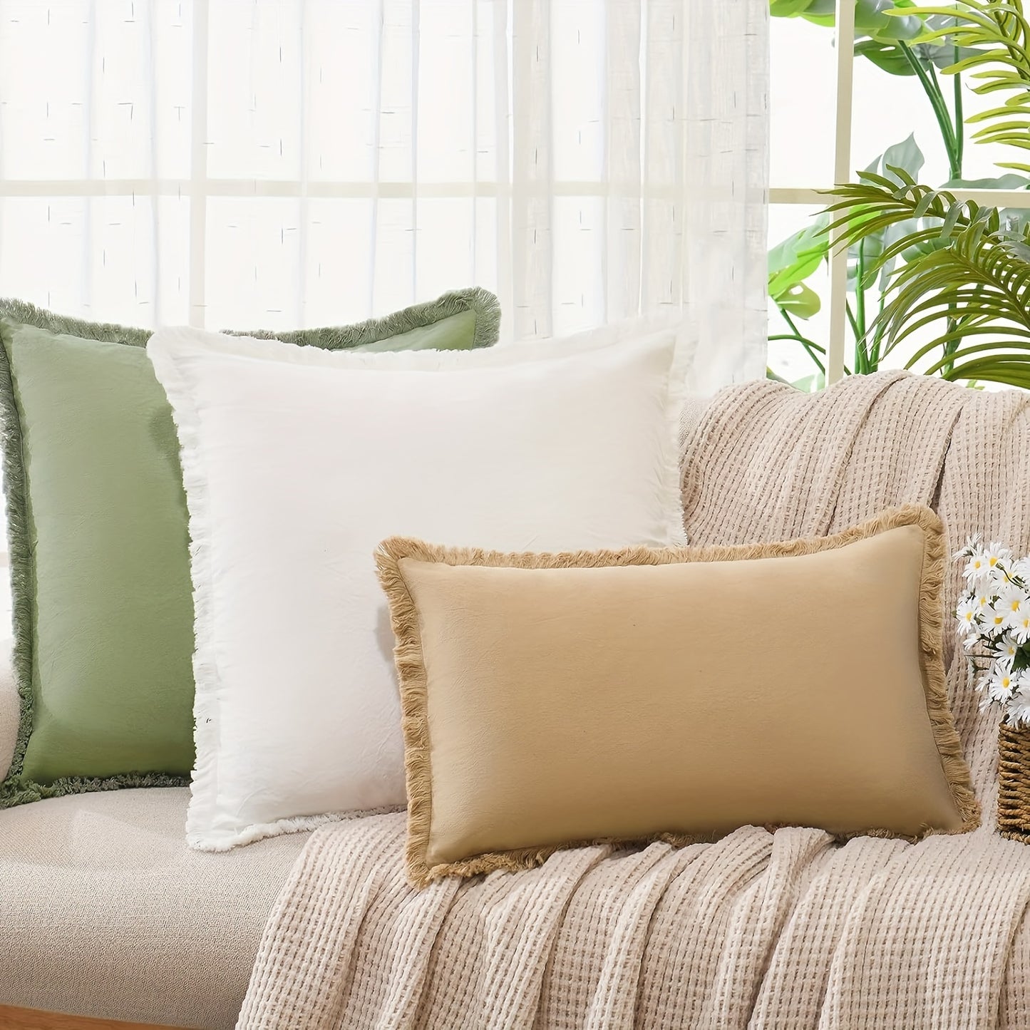 Boho Fringed Cushion Cover – Textured Decorative Accent