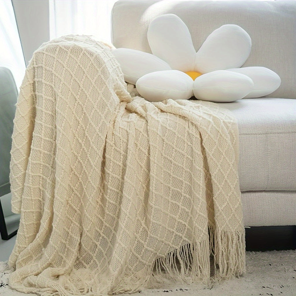 Vintage Knit Geometric Throw Blanket – Soft Cozy Sofa & Bed Decor