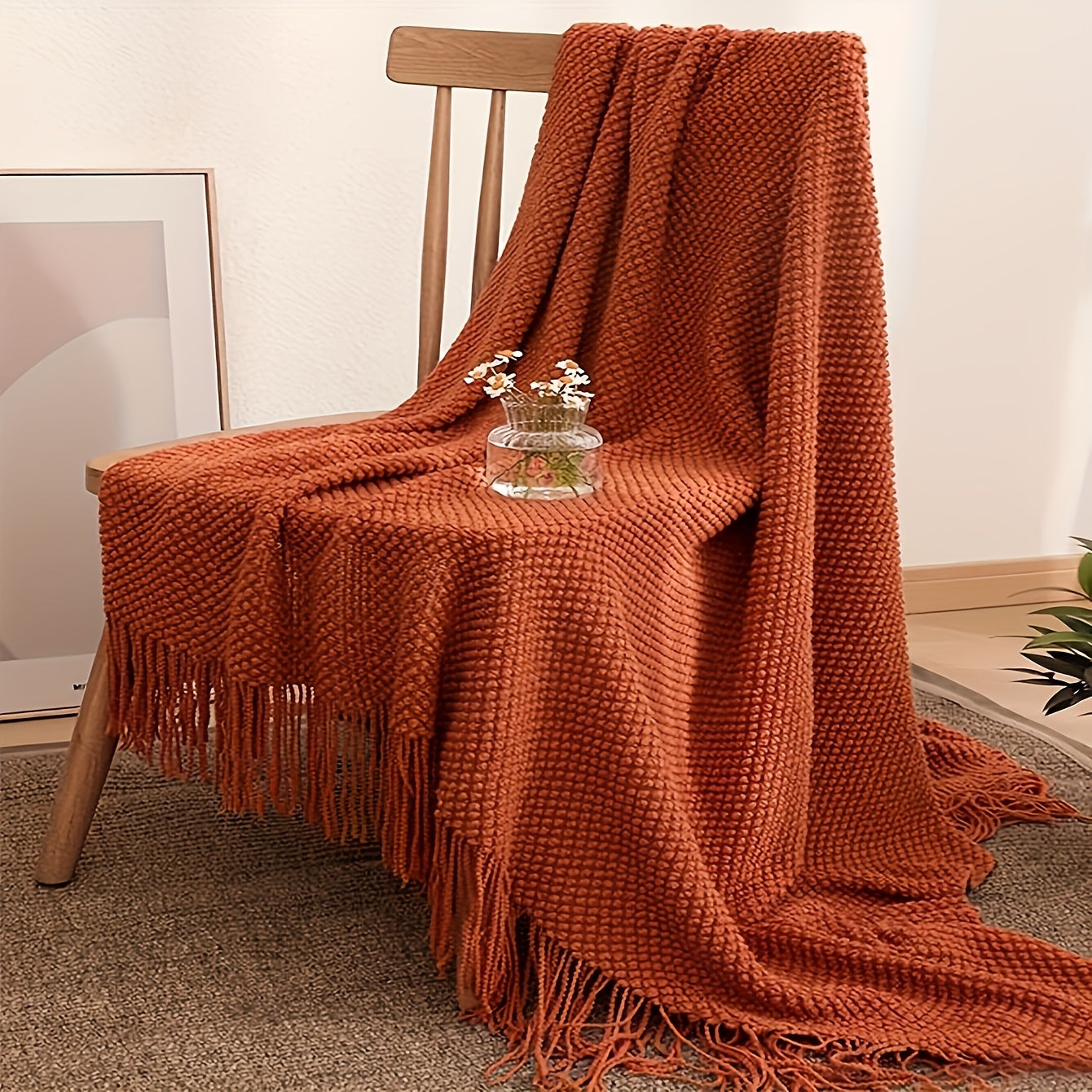 Textured Knit Tassel Throw Blanket – Soft Lightweight Cozy Sofa & Bed Decor | Aesthetic Glow