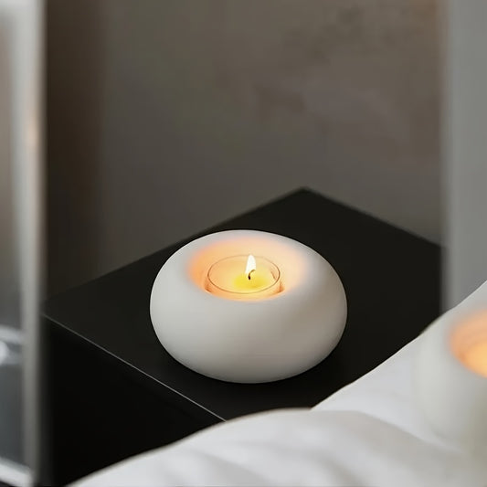 Modern Minimalist Ceramic Candle Holder – Hand-Painted White Accent