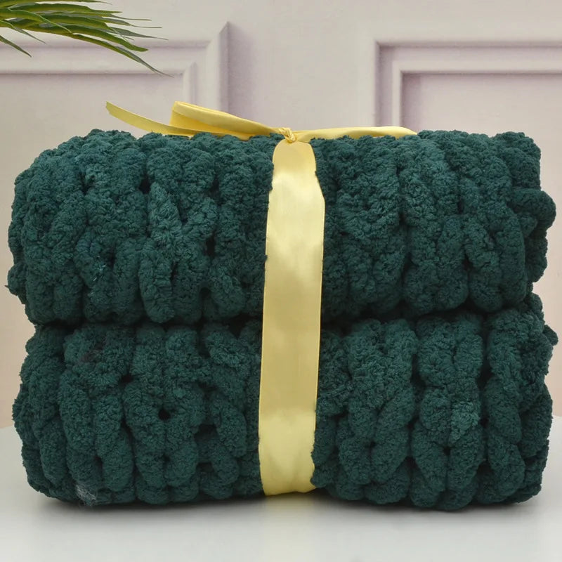 Chunky Knit Chenille Blanket — Soft Cozy Throw for Sofa & Bedroom | Aesthetic Glow