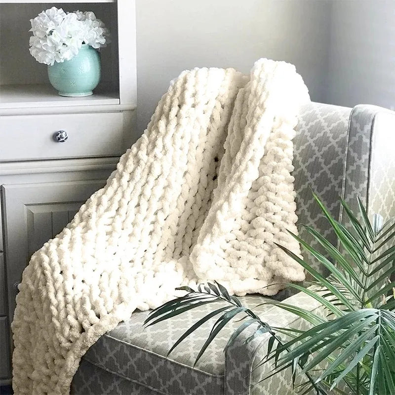 Chunky Knit Chenille Blanket — Soft Cozy Throw for Sofa & Bedroom | Aesthetic Glow