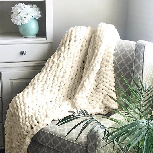 Chunky Knit Chenille Blanket — Soft Cozy Throw for Sofa & Bedroom | Aesthetic Glow