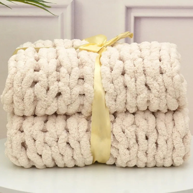 Chunky Knit Chenille Blanket — Soft Cozy Throw for Sofa & Bedroom | Aesthetic Glow