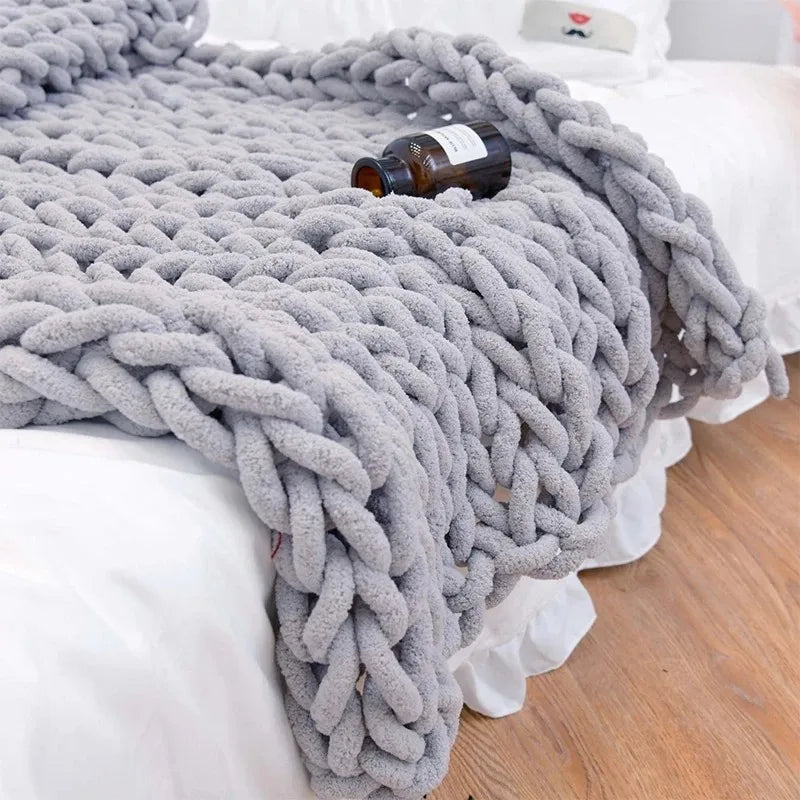 Chunky Knit Chenille Blanket — Soft Cozy Throw for Sofa & Bedroom | Aesthetic Glow