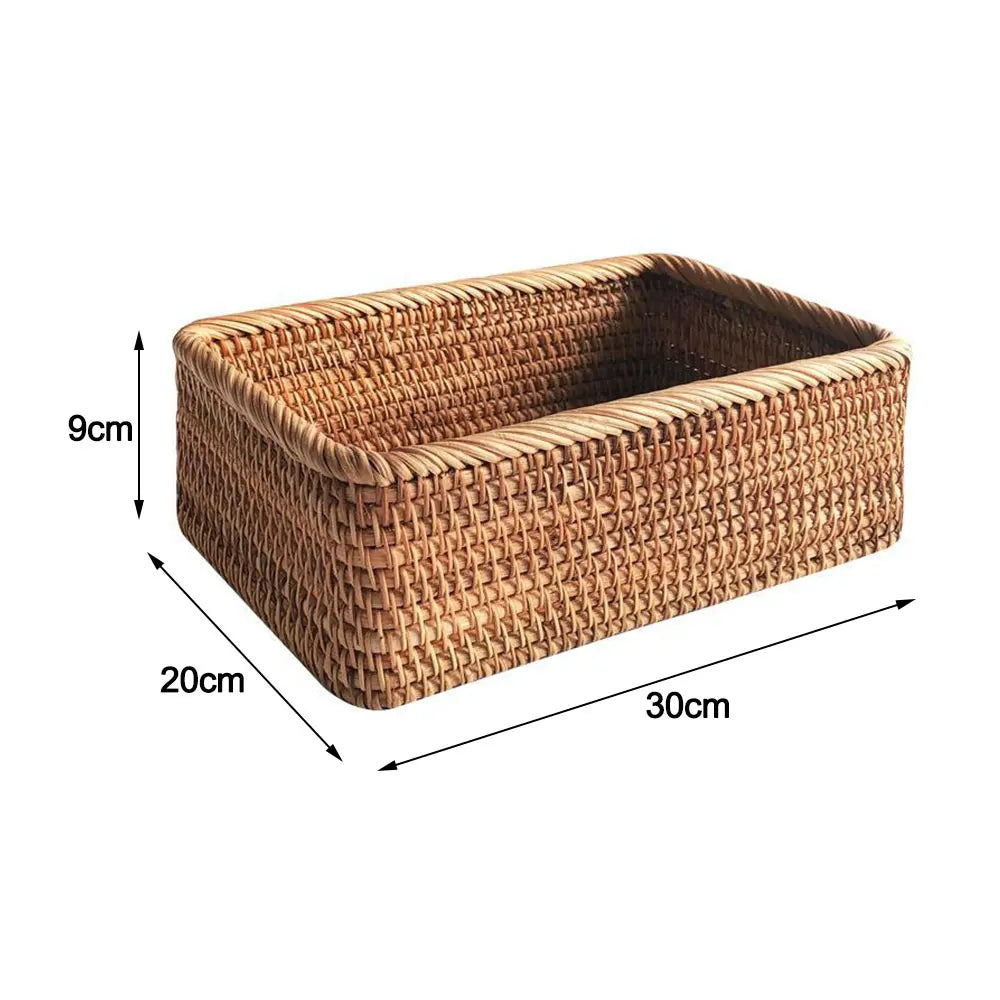 Handwoven Rectangular Rattan Storage Basket