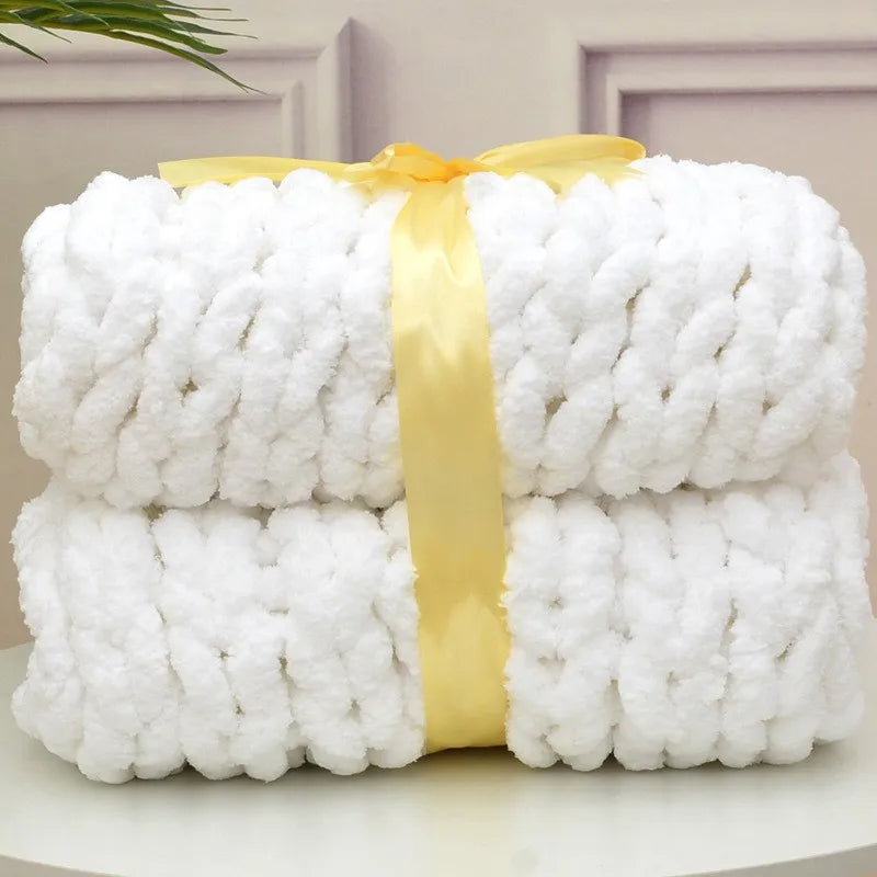 Chunky Knit Chenille Blanket — Soft Cozy Throw for Sofa & Bedroom | Aesthetic Glow