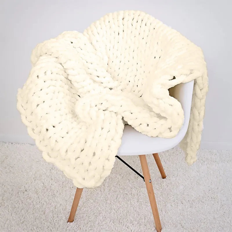 Chunky Knit Chenille Blanket — Soft Cozy Throw for Sofa & Bedroom | Aesthetic Glow