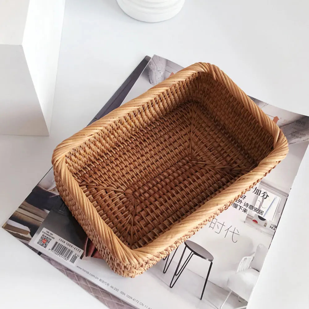 Handwoven Rectangular Rattan Storage Basket