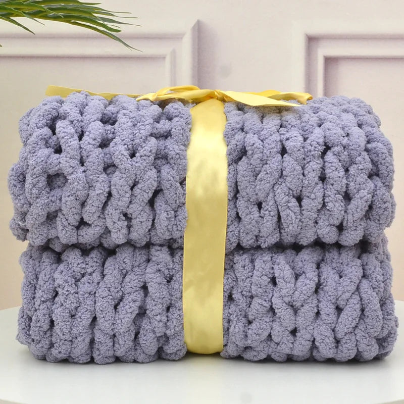 Chunky Knit Chenille Blanket — Soft Cozy Throw for Sofa & Bedroom | Aesthetic Glow