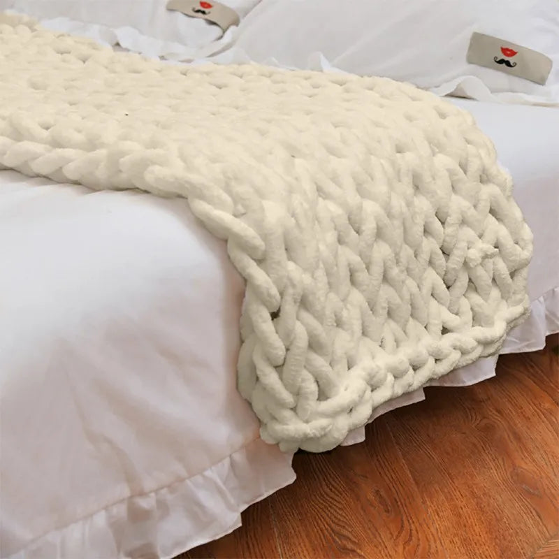 Chunky Knit Chenille Blanket — Soft Cozy Throw for Sofa & Bedroom | Aesthetic Glow