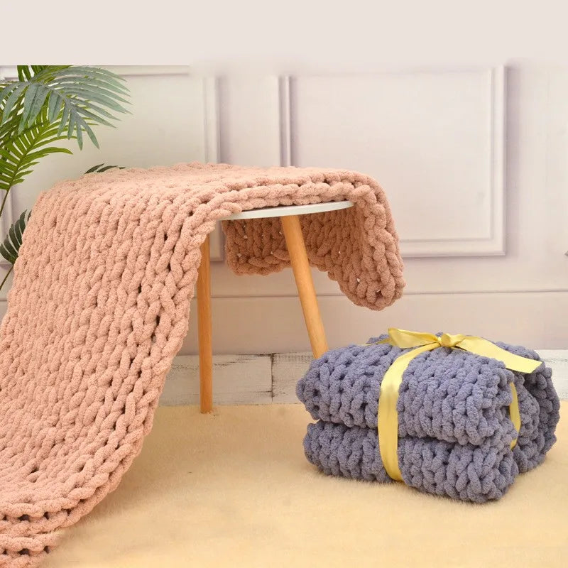 Chunky Knit Chenille Blanket — Soft Cozy Throw for Sofa & Bedroom | Aesthetic Glow
