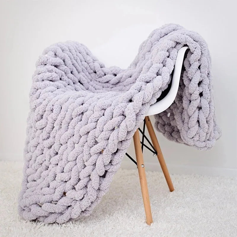 Chunky Knit Chenille Blanket — Soft Cozy Throw for Sofa & Bedroom | Aesthetic Glow