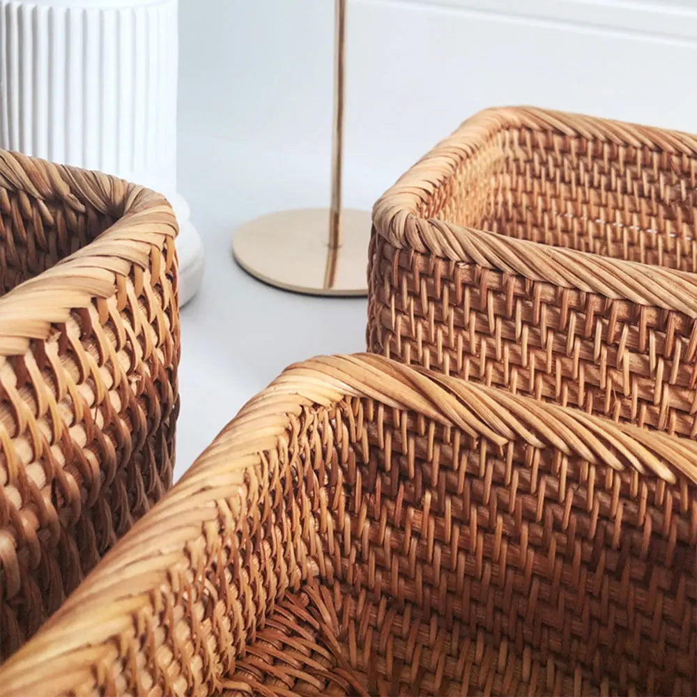 Handwoven Rectangular Rattan Storage Basket