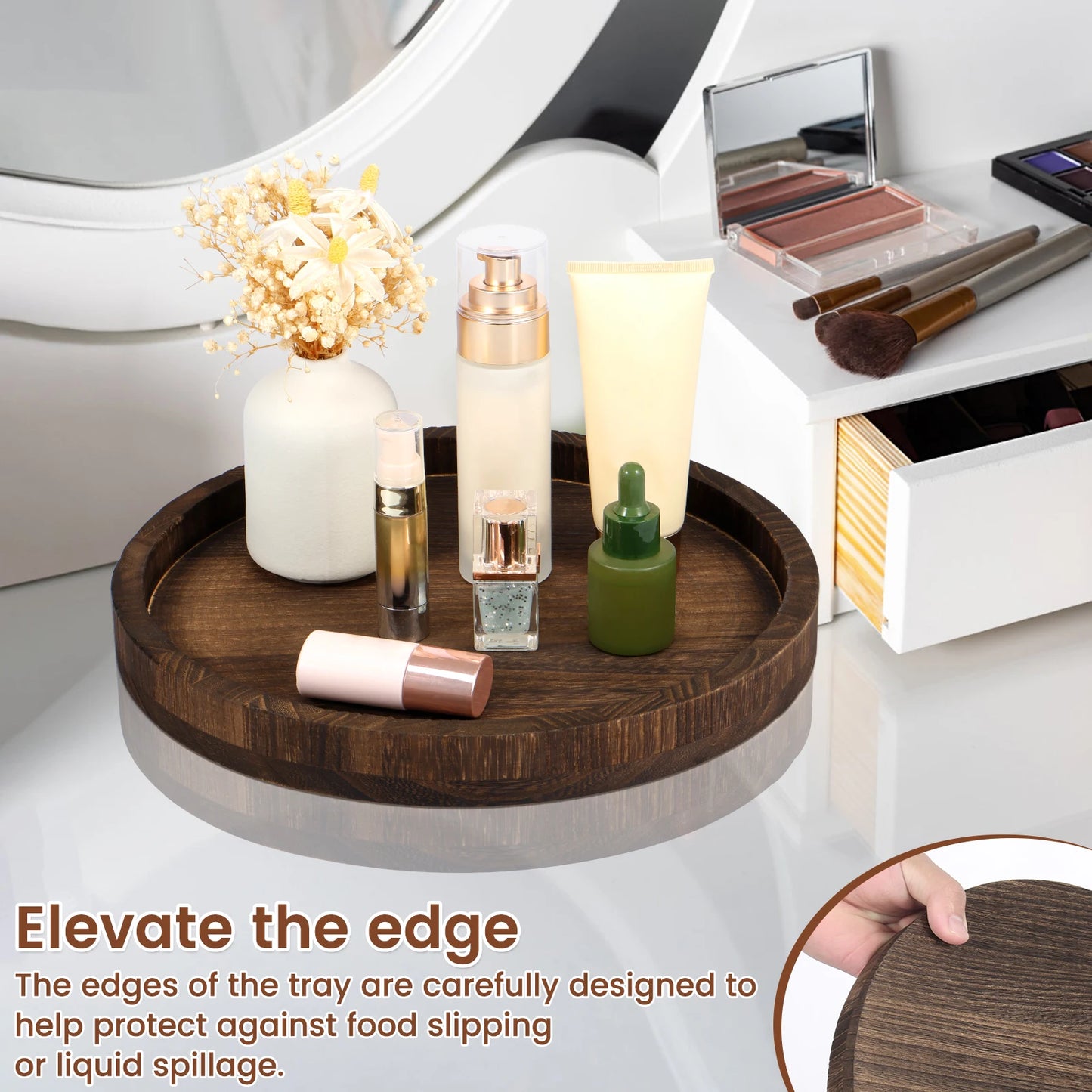Round Wooden Decorative Serving Tray Candle Holder Trays for Table Home Decor