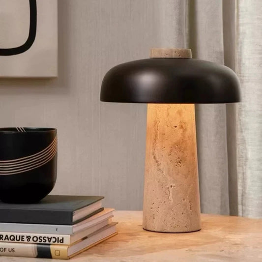 Modern Mushroom LED Table Lamp with Natural Stone Base & USB Charging