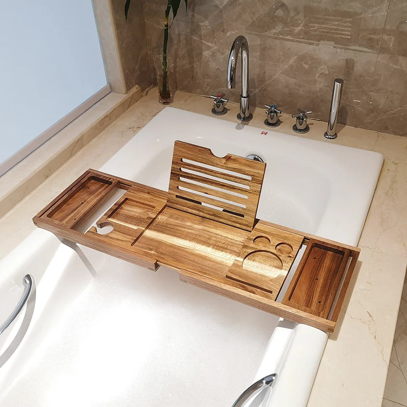 Adjustable Solid Wood Bathtub Tray – Luxury Bath Caddy Organizer