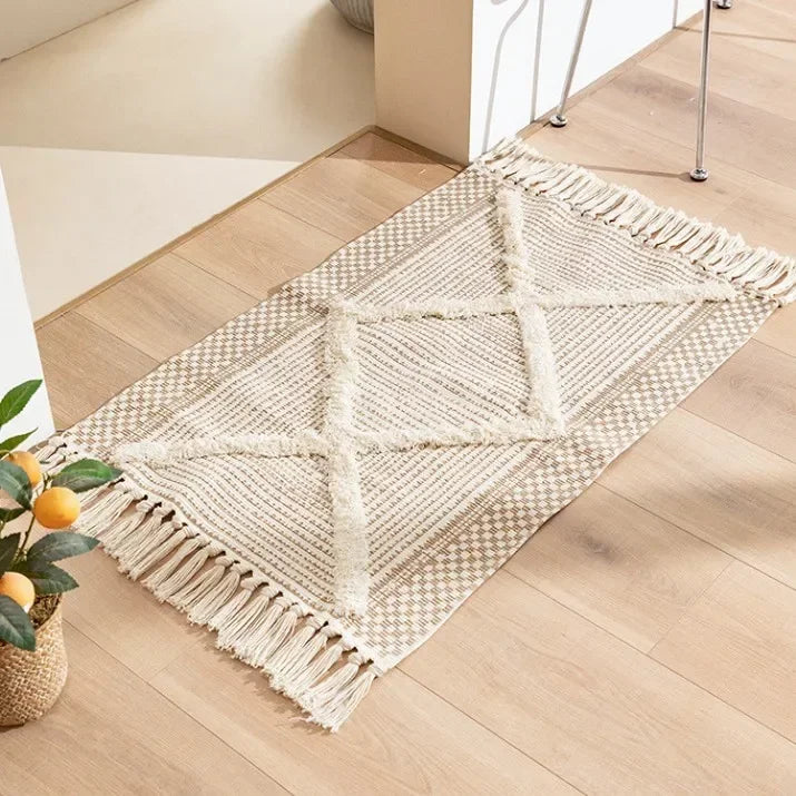Nordic Moroccan Tassel Rug – Geometric Bedroom Area Rug