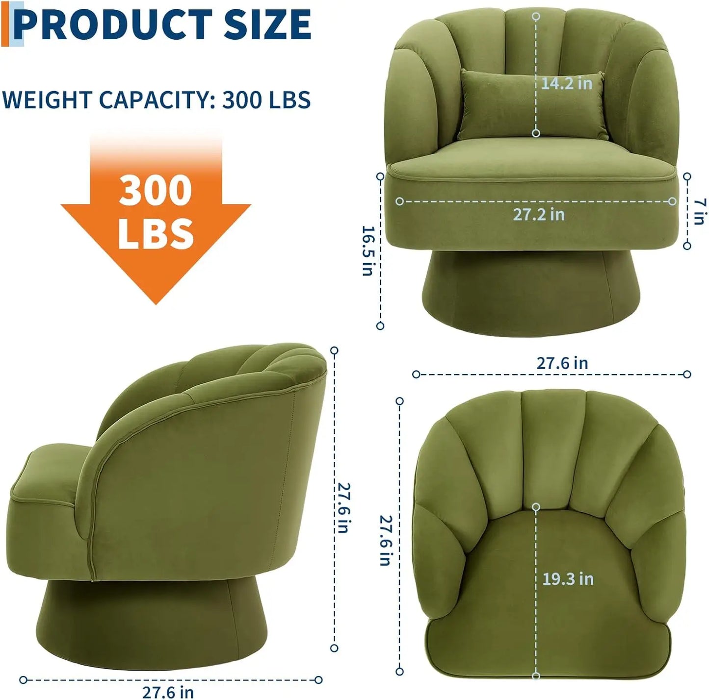 Ultra-Plush 360° Swivel Accent Chair – Modern Barrel Lounge Chair with Padded Comfort