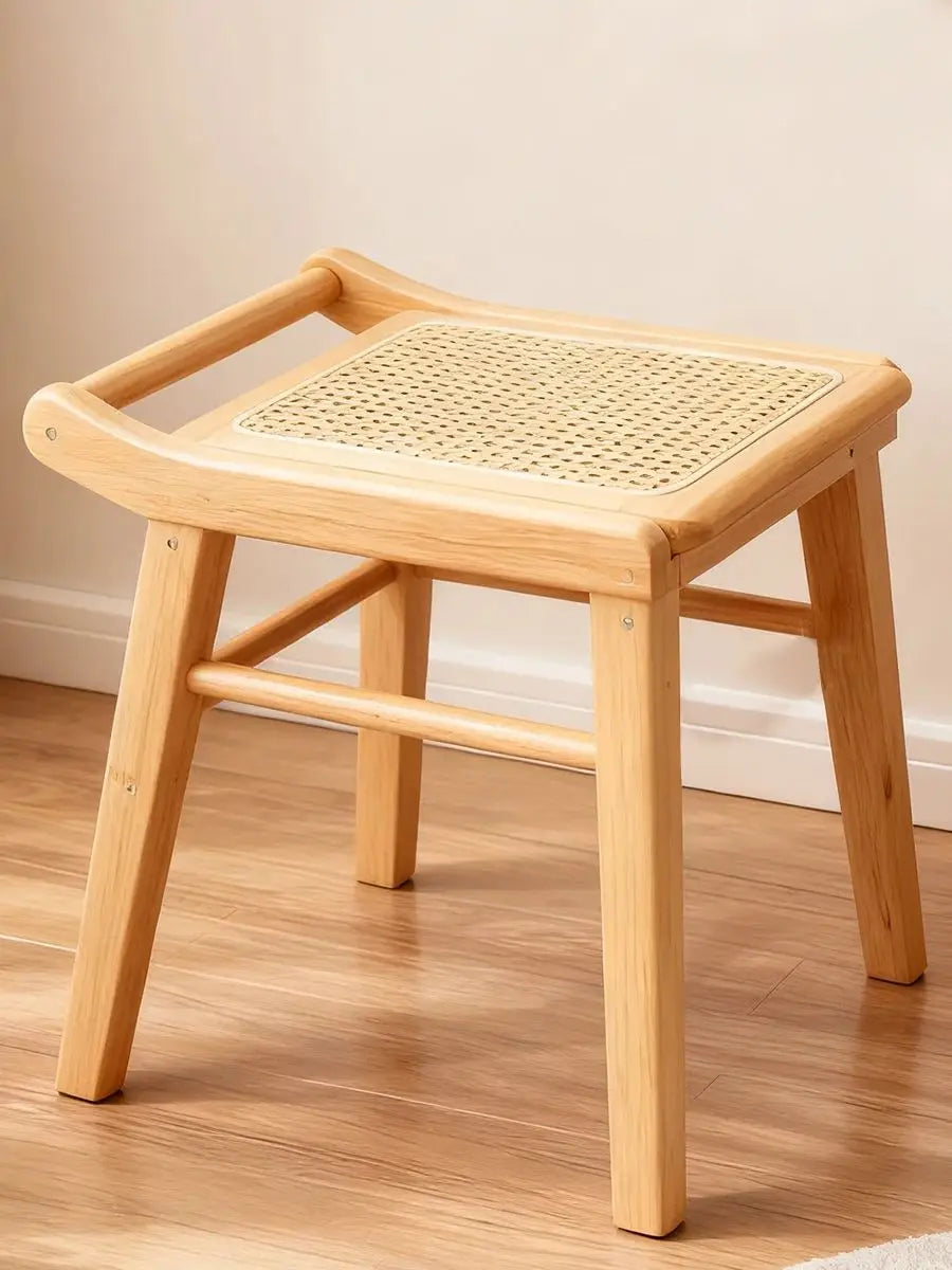 Bamboo Vanity Stool with Rattan Seat — Modern Dressing & Entryway Stool