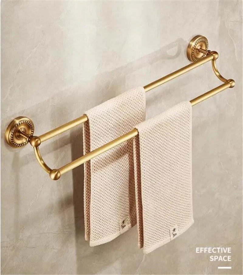 Antique Brass Bathroom Hardware Set — Luxury Wall Mount