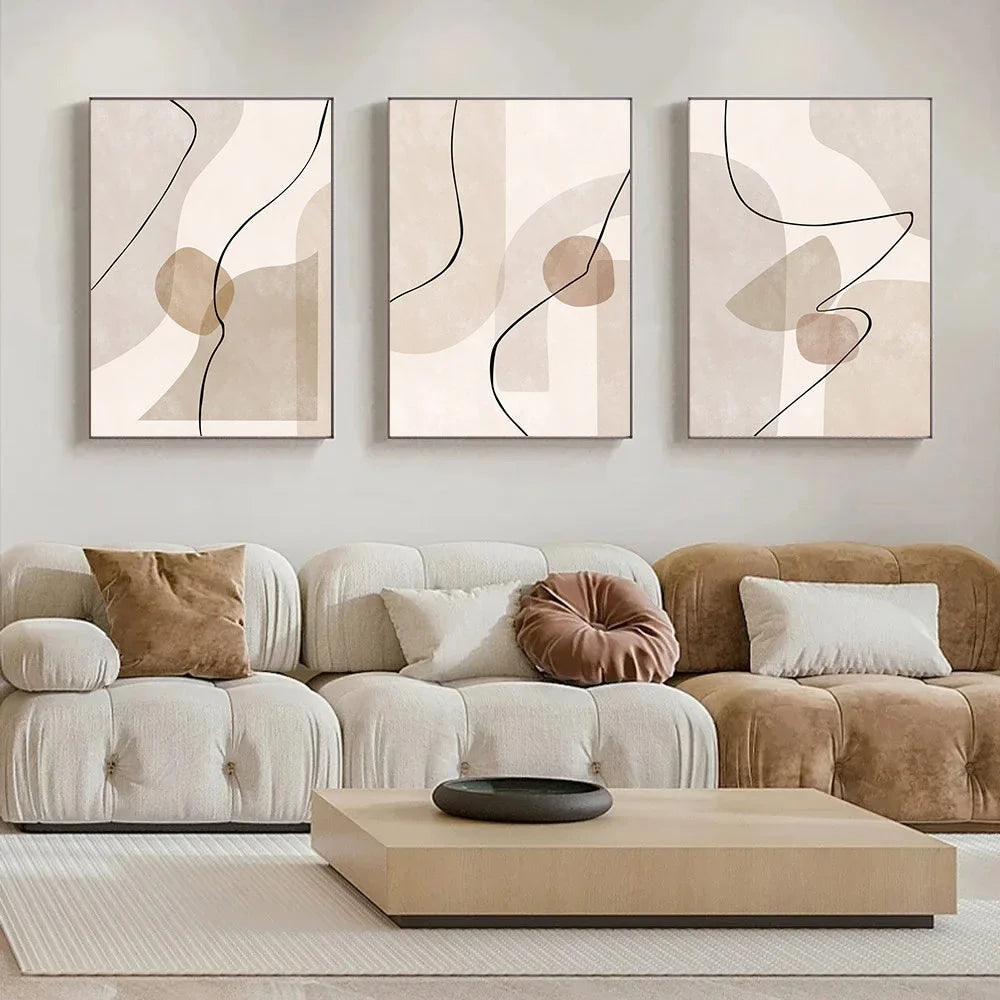 Beige Geometric Line Art Canvas – Modern Minimalist Wall Decor