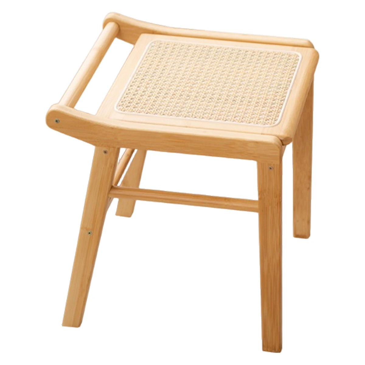 Bamboo Vanity Stool with Rattan Seat — Modern Dressing & Entryway Stool