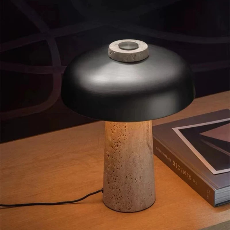 Modern Mushroom LED Table Lamp with Natural Stone Base & USB Charging