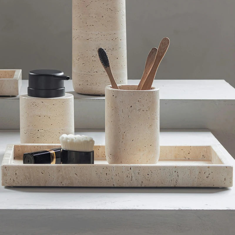 Travertine Vanity Tray | Decorative Bathroom & Kitchen Tray