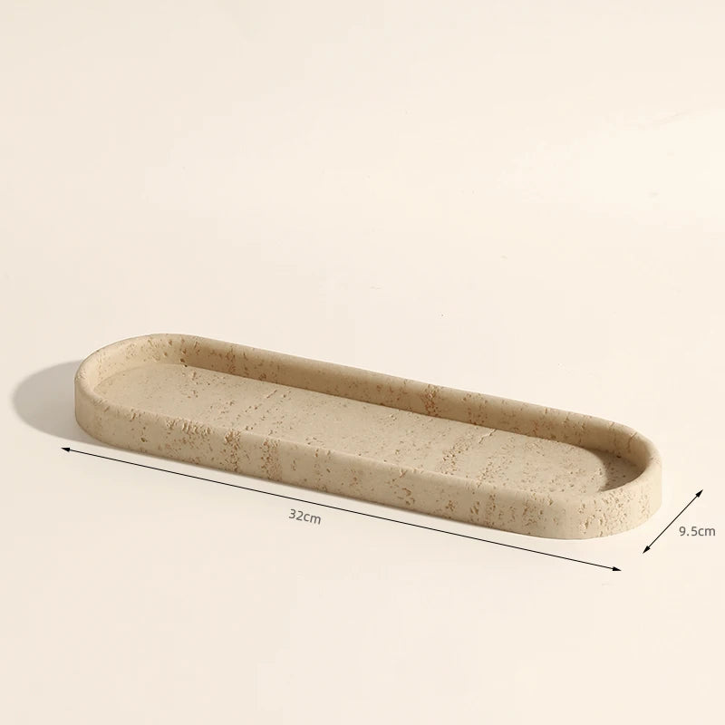 Limestone Bathroom Accessories Set — Toothbrush Holder, Soap Dispenser & Tray
