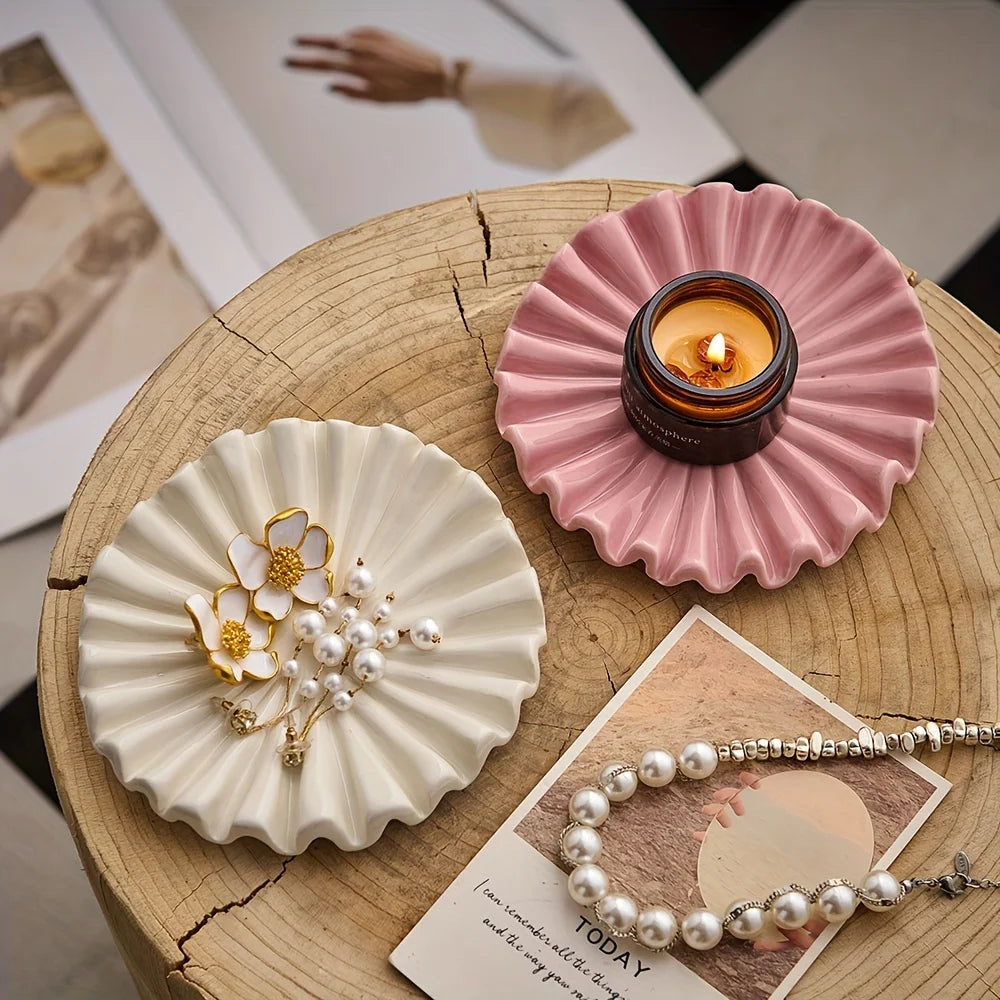 Ceramic Ruffle Jewelry Tray | Scalloped Decorative Dish