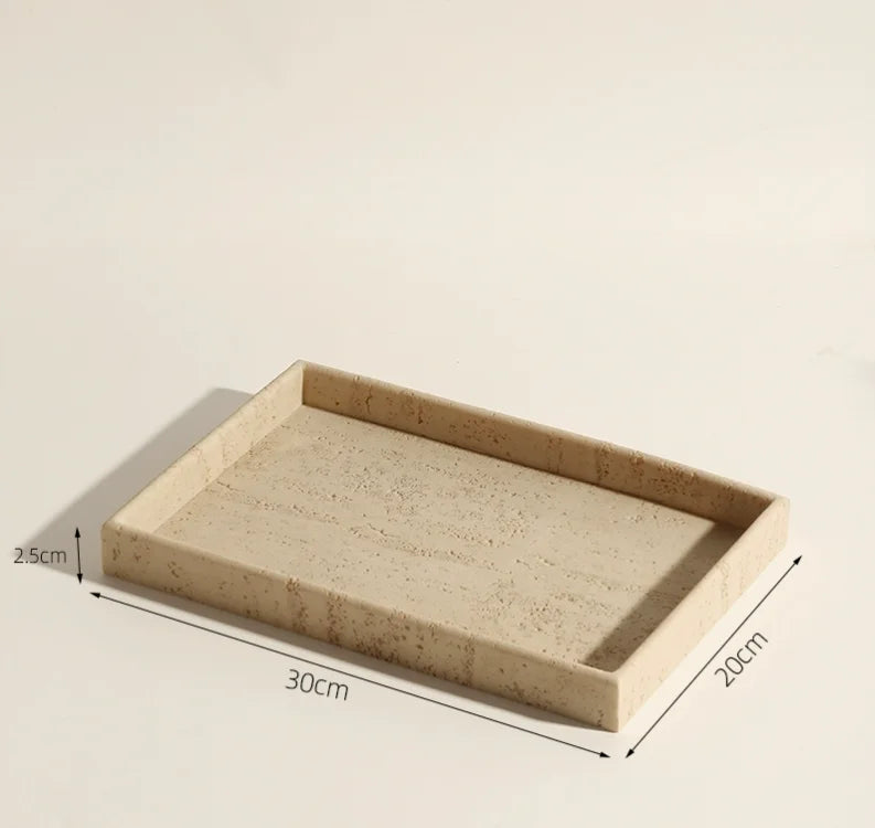 Limestone Bathroom Accessories Set — Toothbrush Holder, Soap Dispenser & Tray