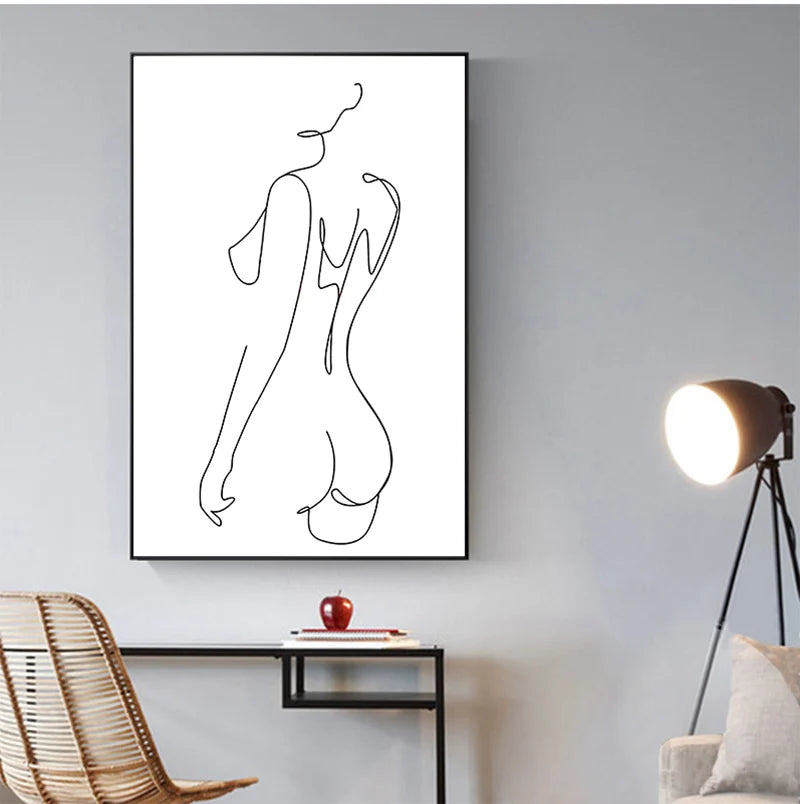 Feminine Nude Line Art Print – Modern Minimalist Canvas