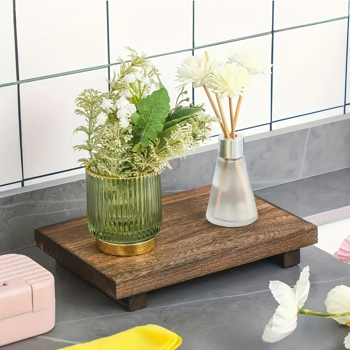 Wood Pedestal Vanity Tray