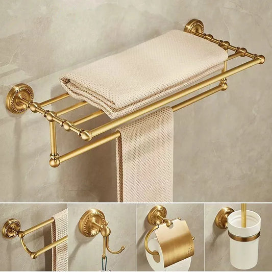 Antique Brass Bathroom Hardware Set — Luxury Wall Mount