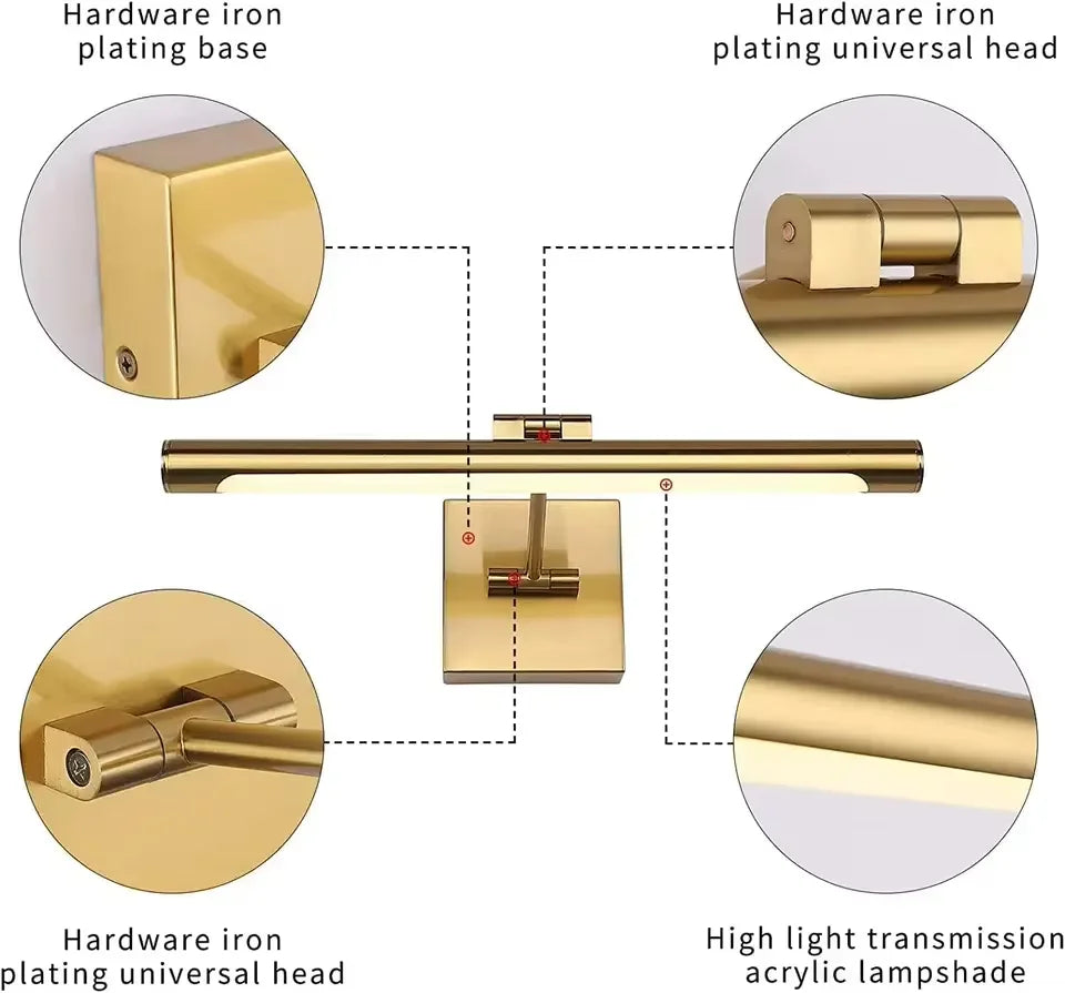 Rechargeable Gold Picture Light — Adjustable Dimmable Wall Sconce