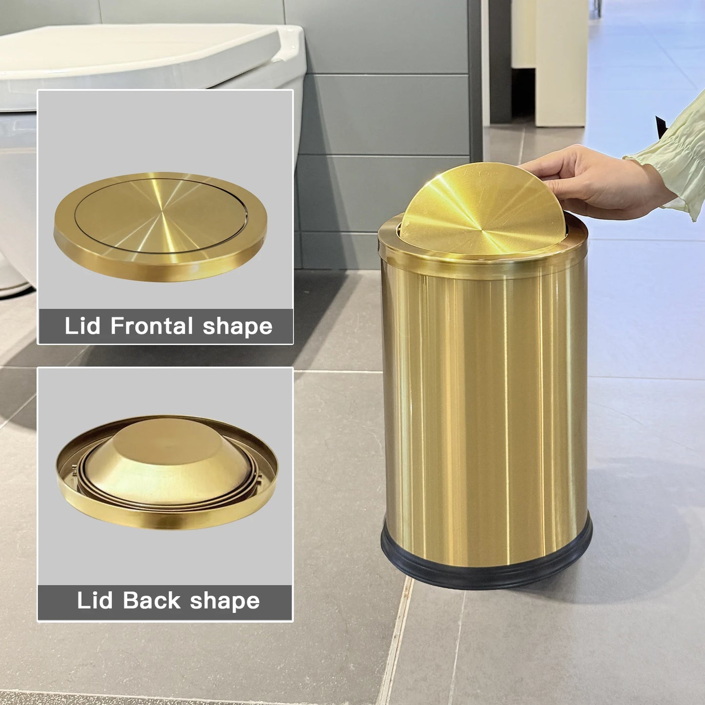 Luxury Gold Bathroom Trash Can with Swing Lid