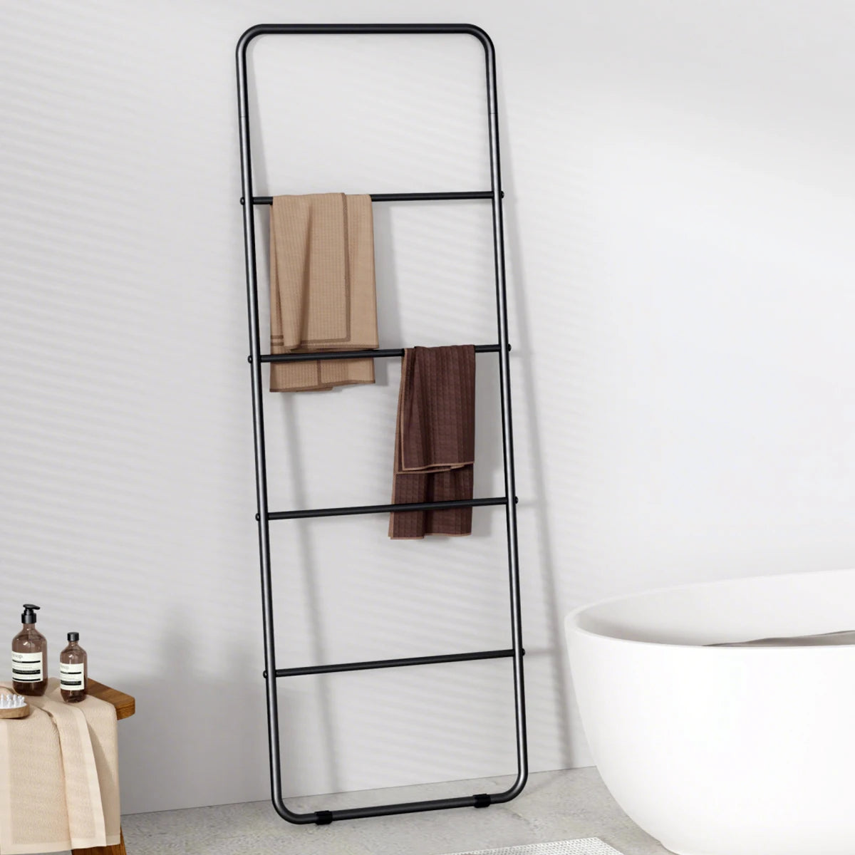 4-Tier Metal Towel Ladder Rack, Freestanding Towel Storage Shelf for Bathroom, Towel Drying Rack  Hanger Stand Accessories
