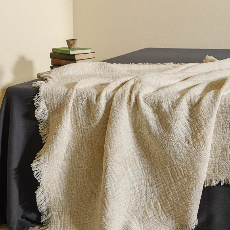 Cotton Muslin Gauze Throw Blanket with Tassels | Boho Jacquard Woven Sofa Blanket