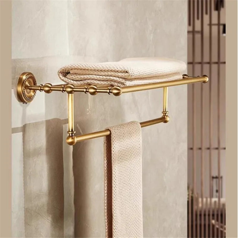 Antique Brass Bathroom Hardware Set — Luxury Wall Mount