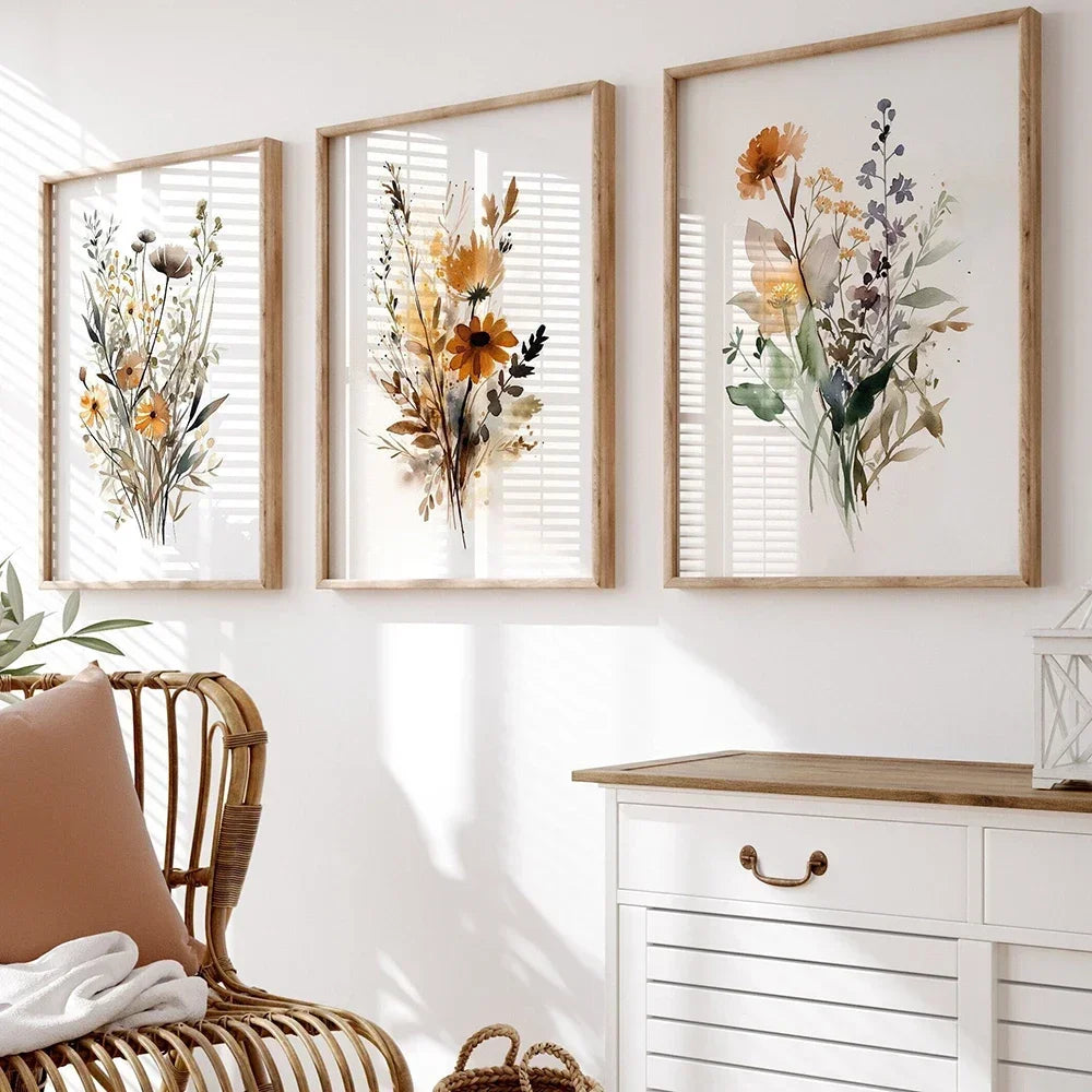 Scandinavian Watercolor Wall Art – Neutral Botanical Prints