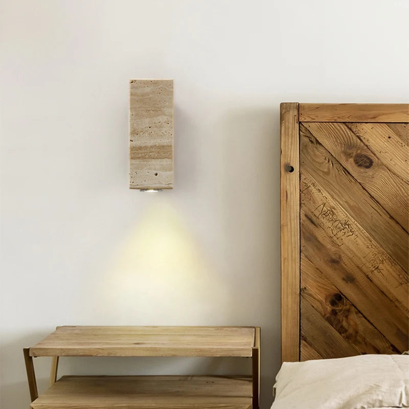 Japanese Wabi-Sabi Travertine Wall Light | Stone Sconce