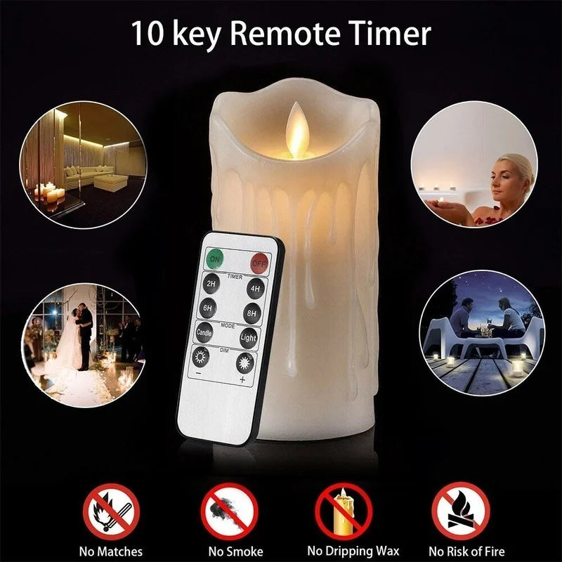 3-Piece Flickering Flameless LED Pillar Candle Set — Remote Controlled